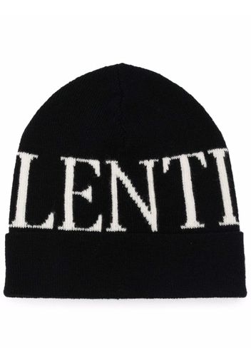 Valentino intarsia-logo knitted beanie - Schwarz