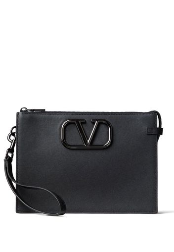 Valentino Garavani logo-plaque clutch bag - Schwarz