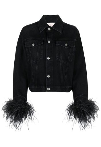 Valentino feather-trimmed denim jacket - Schwarz