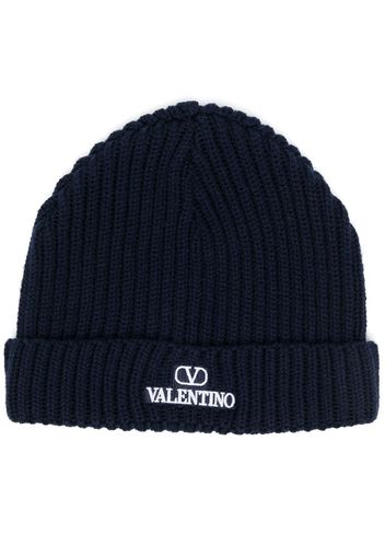 Valentino VLogo-embroidered ribbed wool beanie - Blau