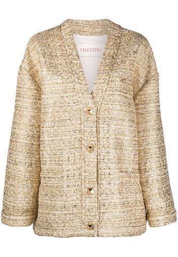 Valentino Garavani Metallischer Roman Stud Tweed-Cardigan - Gold