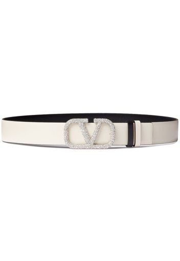 Valentino Garavani VLogo Signature crystal reversible belt - Weiß