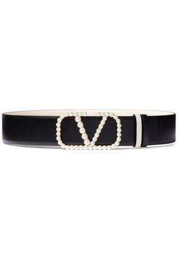 Valentino Garavani VLogo faux-pearl leather belt - Schwarz