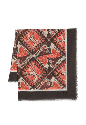 Valentino Garavani graphic-print cashmere-silk blend scarf - Braun