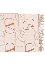 Valentino logo-embroidered fringed scarf - Nude