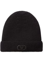 Valentino VLogo ribbed virgin wool beanie - Schwarz