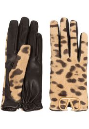 Valentino Garavani VLogo leopard-print cashmere gloves - Nude