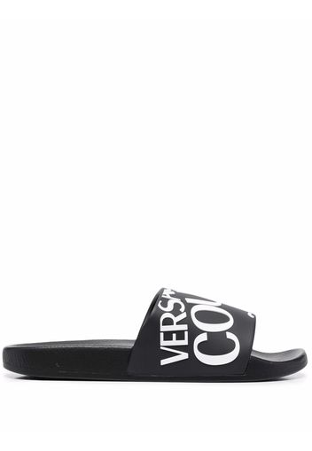 Versace Jeans Couture logo flat slides - Schwarz