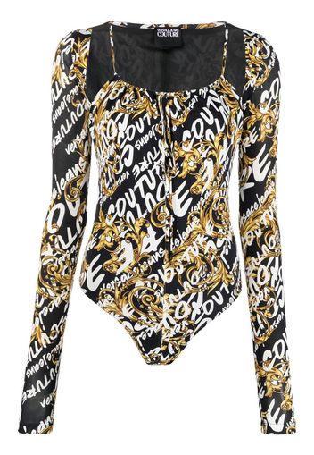 Versace Jeans Couture Langärmeliger Body mit Logo-Print - Schwarz