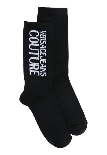 Versace Jeans Couture Gerippte Socken mit Logo - Schwarz