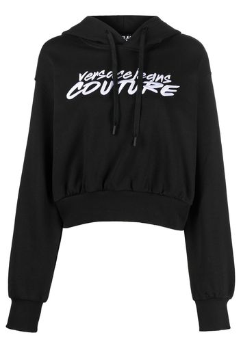 Versace Jeans Couture logo-embroidered cropped hoodie - Schwarz