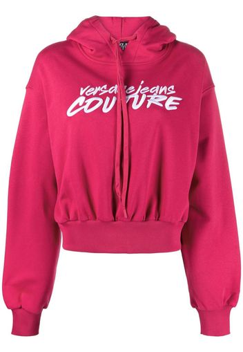 Versace Jeans Couture logo-embroidered cropped hoodie - Rosa