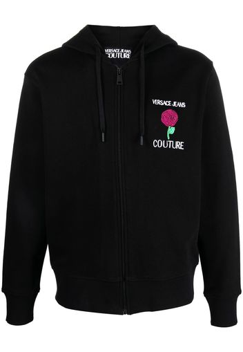 Versace Jeans Couture Roses logo-embroidered zip hoodie - Schwarz