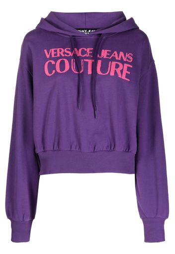 Versace Jeans Couture logo-print cropped cotton hoodie - Violett