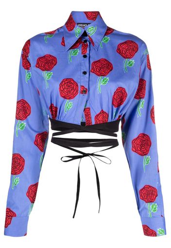 Versace Jeans Couture floral-print cropped blouse - Blau