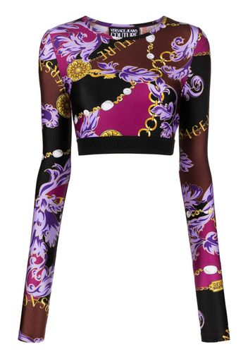 Versace Jeans Couture Cropped-Oberteil mit "Barocco"-Print - Schwarz