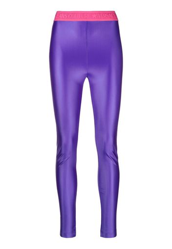 Versace Jeans Couture logo-waistband coated leggings - Violett
