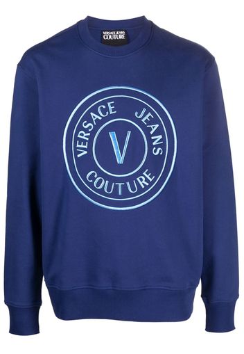 Versace Jeans Couture logo-embroidered cotton sweatshirt - Blau