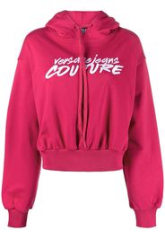 Versace Jeans Couture logo-embroidered cropped hoodie - Rosa