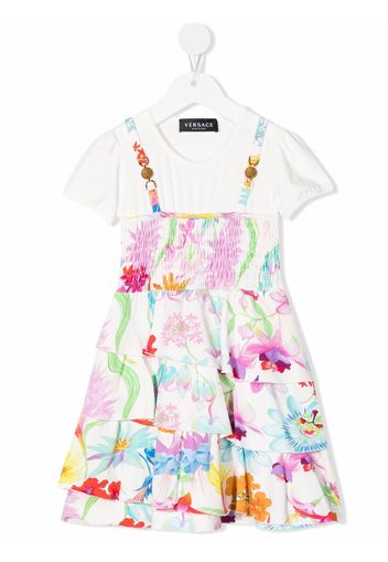 Versace Kids Gerüschtes Kleid mit Blumen-Print - Weiß