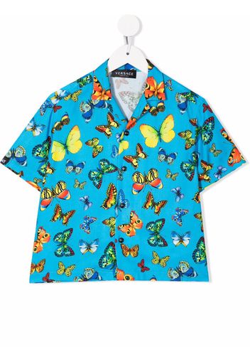 Versace Kids butterfly-print short-sleeved shirt - Blau