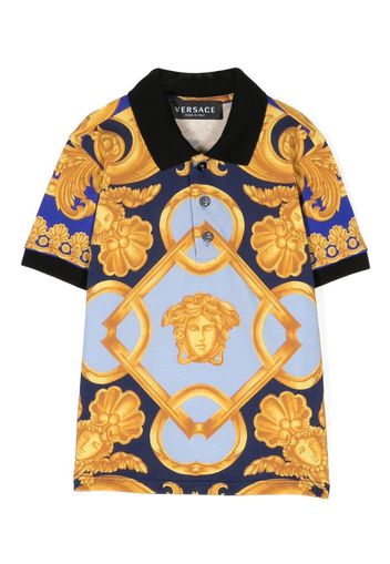 Versace Kids baroque-print cotton polo - Blau