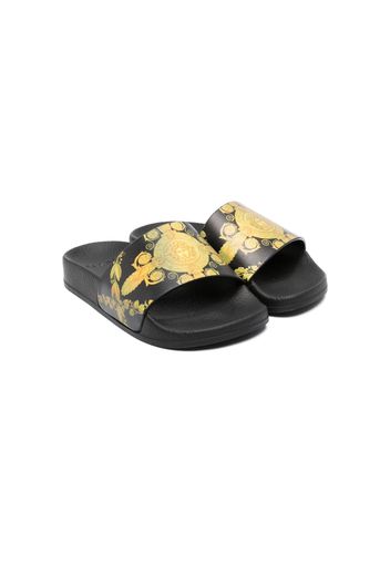 Versace Kids Medusa-print pool slides - Schwarz