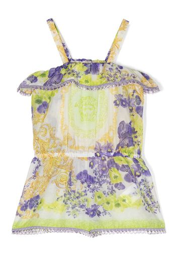 Versace Kids all-over floral-print playsuit - Weiß