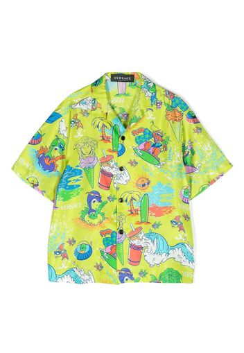 Versace Kids logo-print silk shirt - Gelb