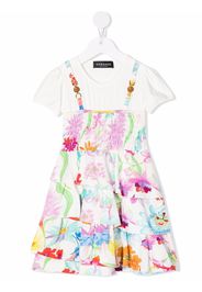 Versace Kids Gerüschtes Kleid mit Blumen-Print - Weiß