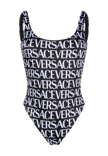 Versace all-over logo print one-piece - Schwarz