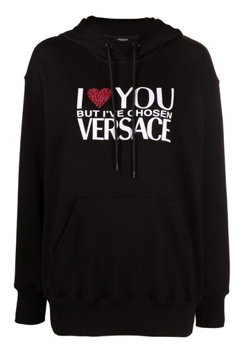 Versace crystal-embellished slogan hoodie - Schwarz