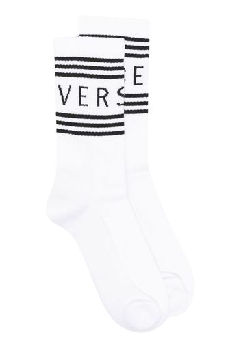 Versace logo-print ribbed socks - Weiß