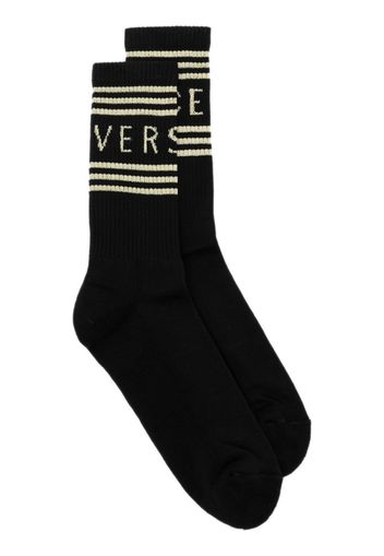 Versace striped logo mid-calf socks - Schwarz