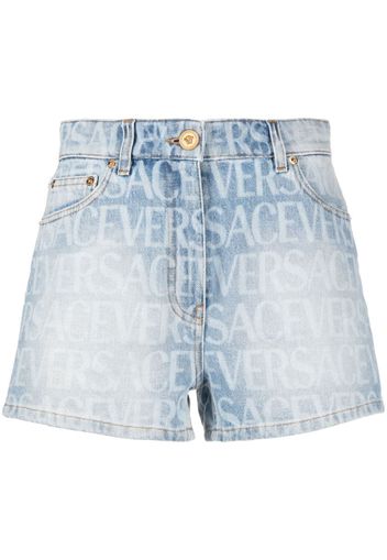 Versace logo-print denim shorts - Blau