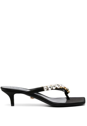 Versace VERSACE 45 MID HEEL THONG SANDAL SATIN CRYSTAL - Schwarz