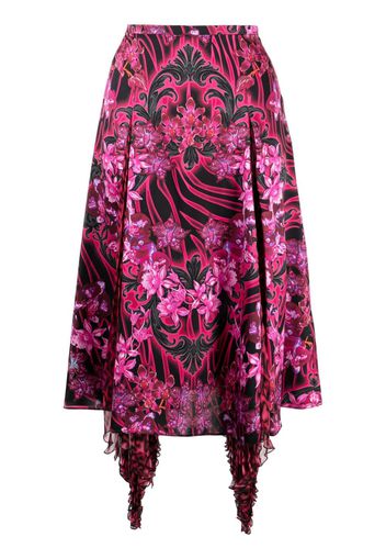 Versace floral-print silk asymmetric skirt - Rosa