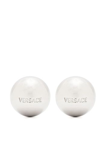 Versace logo-engraved stud earrings - Silber