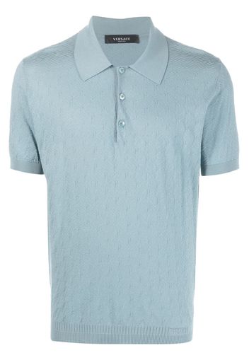 Versace La Greca pointelle-knit polo shirt - Blau