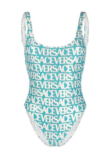 Versace logo-print open-back one-piece - Blau