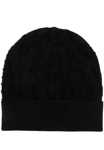 Versace logo-pattern wool beanie - Schwarz