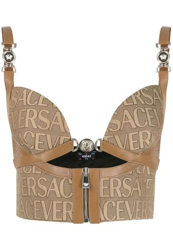 Versace all-over logo print crop top - Braun