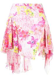 Versace floral-print ruffled asymmetric skirt - Rosa