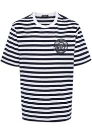 Versace Gestreiftes T-Shirt mit Medusa-Stickerei - Blau