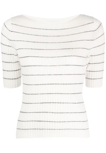 Vince boat-neck striped knitted top - Weiß