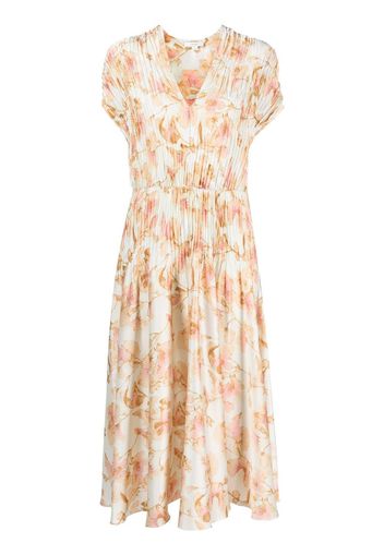 Vince floral-print plissé dress - Nude