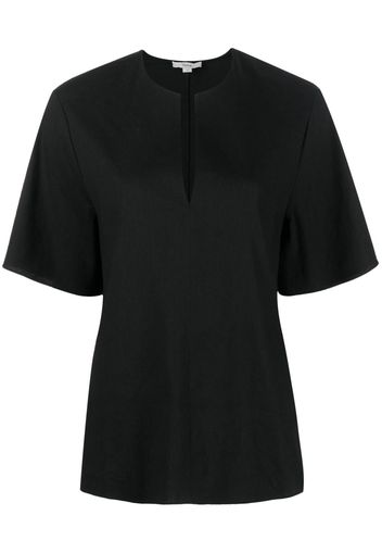 Vince split-neck linen-blend blouse - Schwarz