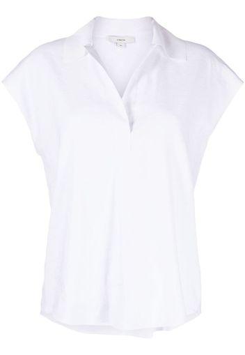 Vince cap-sleeve linen-blend polo shirt - Weiß