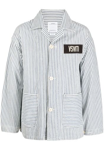 visvim logo-patch striped jacket - Blau