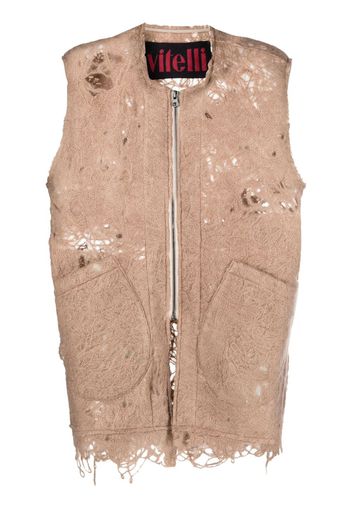 VITELLI distressed-effect zip-up vest - Nude